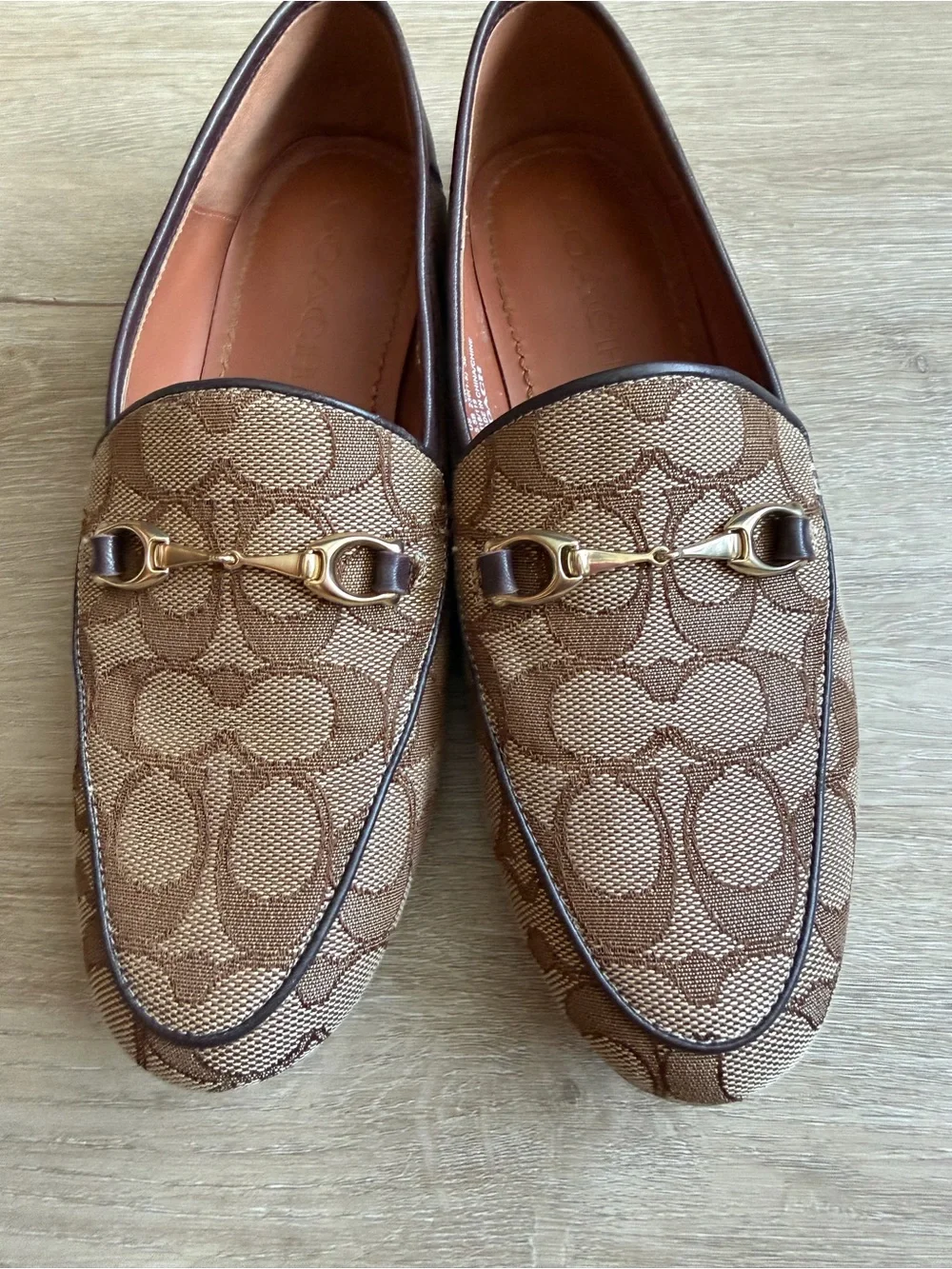 Coach Haley Signature Jacquard Loafers Women's Size 5.5 B Shoes Khaki Brown